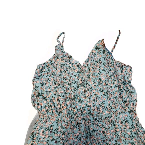 Floral Maxi Dress Women's XL Blue Pink Smocked Back Ric Rac Straps Boho Summer - Picture 5 of 10